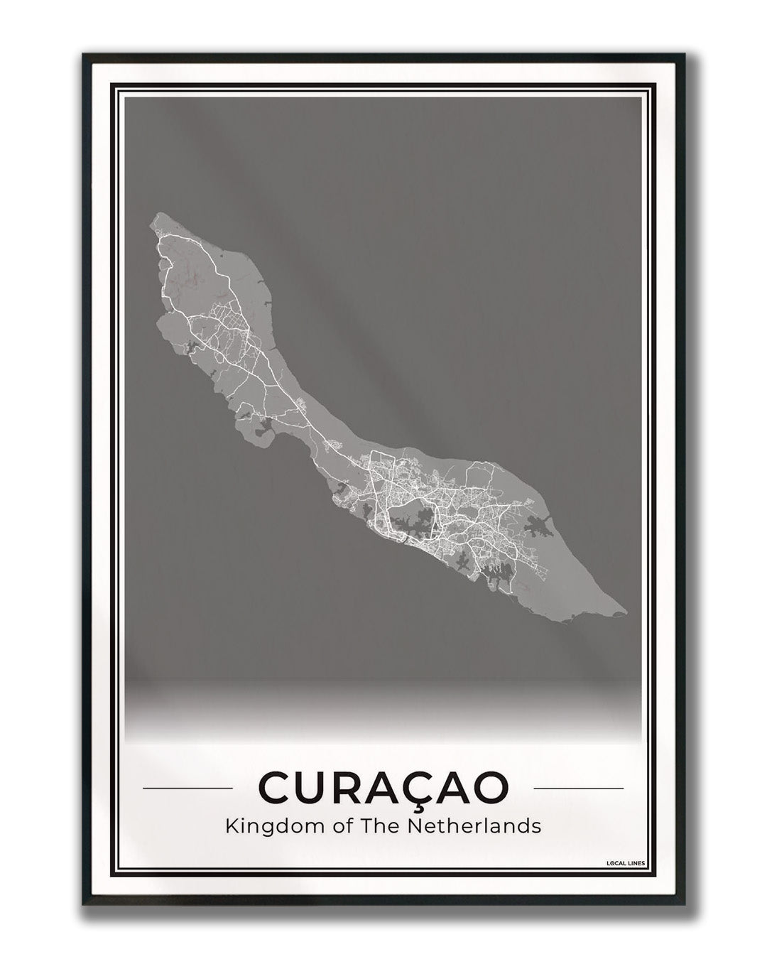 Poster Curaçao eilandkaart als wanddecoratie ingelijst Dark