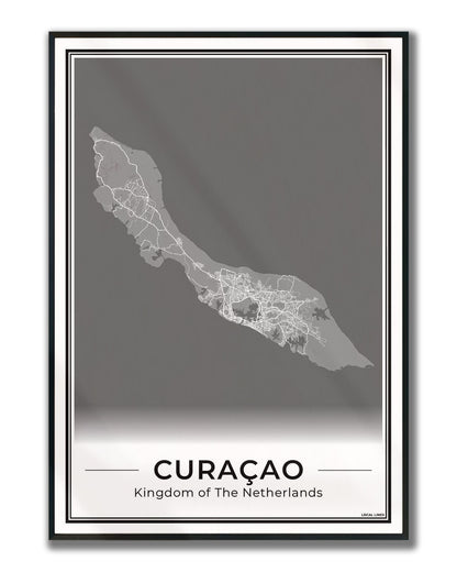 Poster Curaçao eilandkaart als wanddecoratie ingelijst Dark