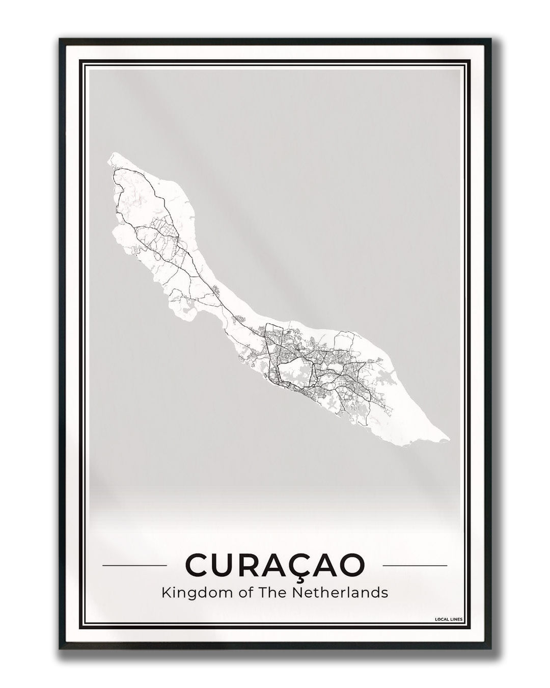 Poster Curaçao eilandkaart als wanddecoratie ingelijst Light