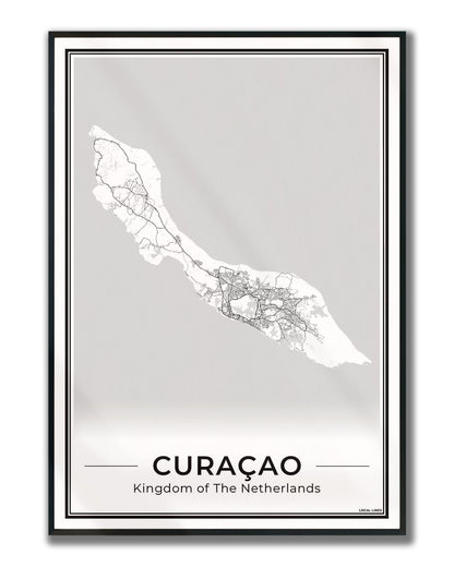 Poster Curaçao eilandkaart als wanddecoratie ingelijst Light