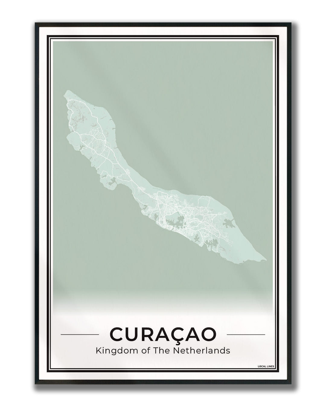 Poster Curaçao eilandkaart als wanddecoratie ingelijst Sage