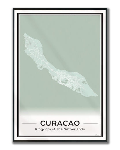 Poster Curaçao eilandkaart als wanddecoratie ingelijst Sage