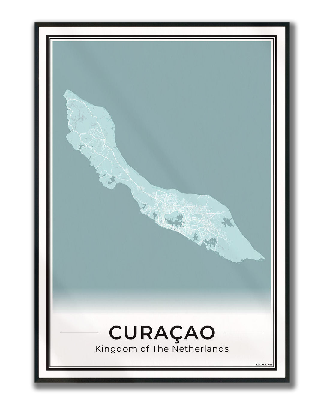 Poster Curaçao eilandkaart als wanddecoratie ingelijst Sky