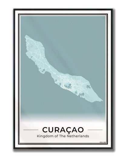 Poster Curaçao eilandkaart als wanddecoratie ingelijst Sky