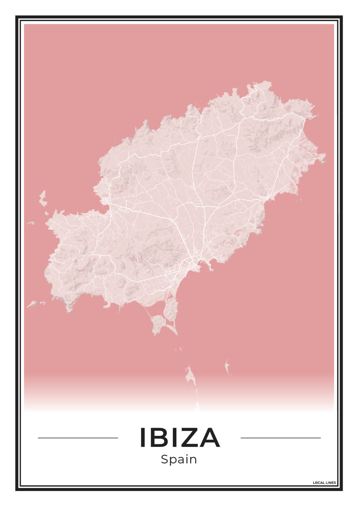 Poster Ibiza eilandkaart als wanddecoratie Blush