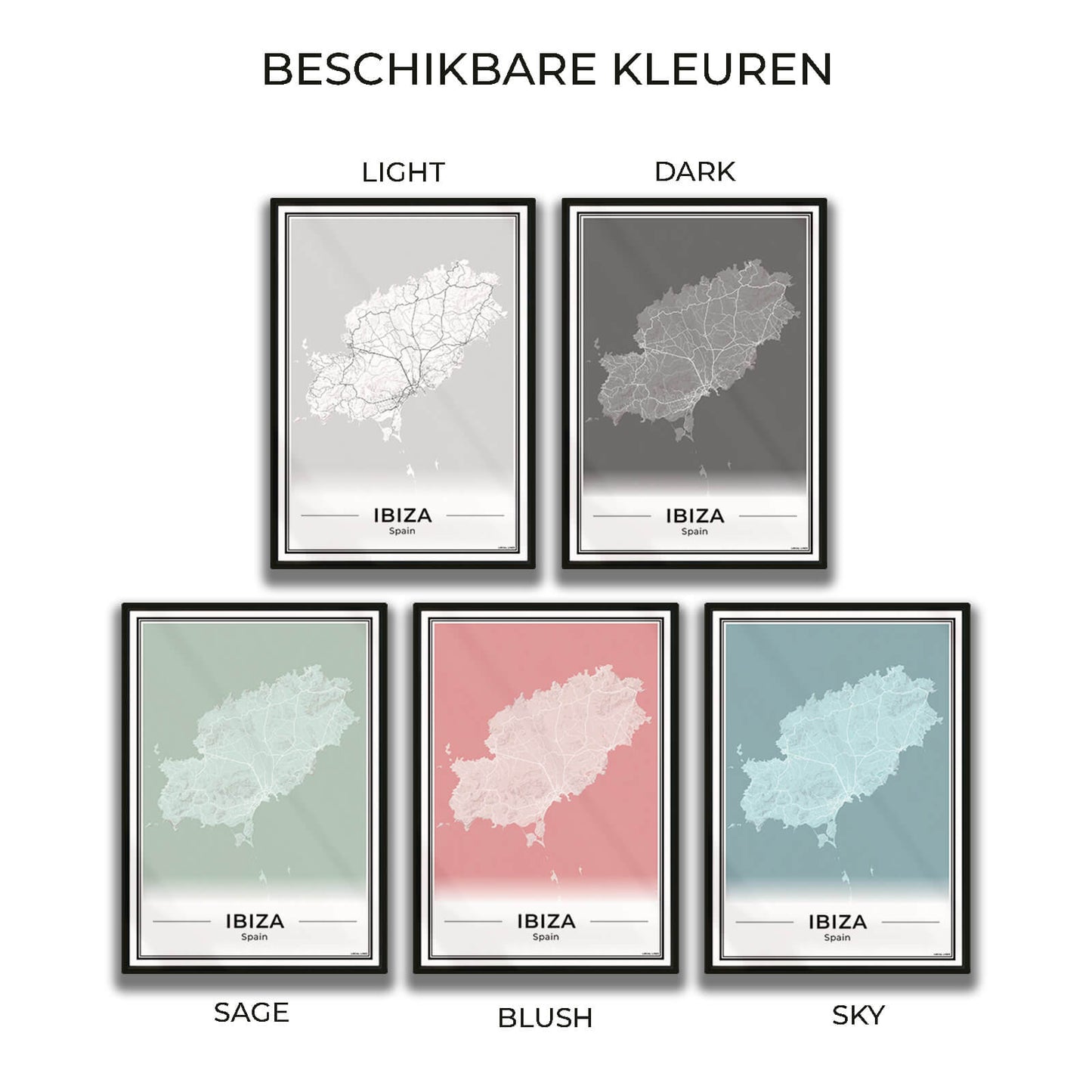 Poster Ibiza eilandkaart als wanddecoratie in 5 Kleuren verkrijgbaar Algemeen