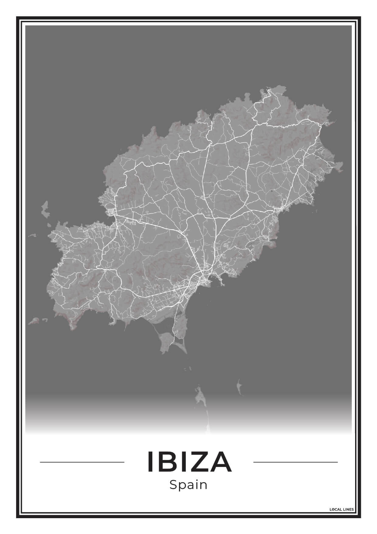 Poster Ibiza eilandkaart als wanddecoratie Dark