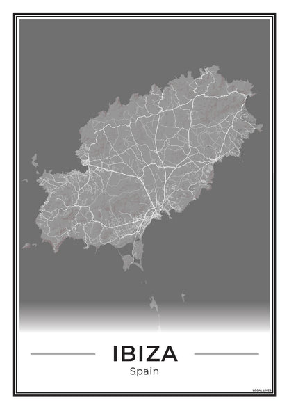 Poster Ibiza eilandkaart als wanddecoratie Dark