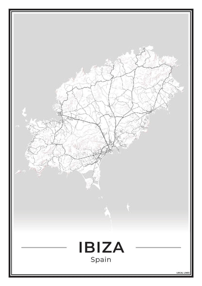 Poster Ibiza eilandkaart als wanddecoratie Light