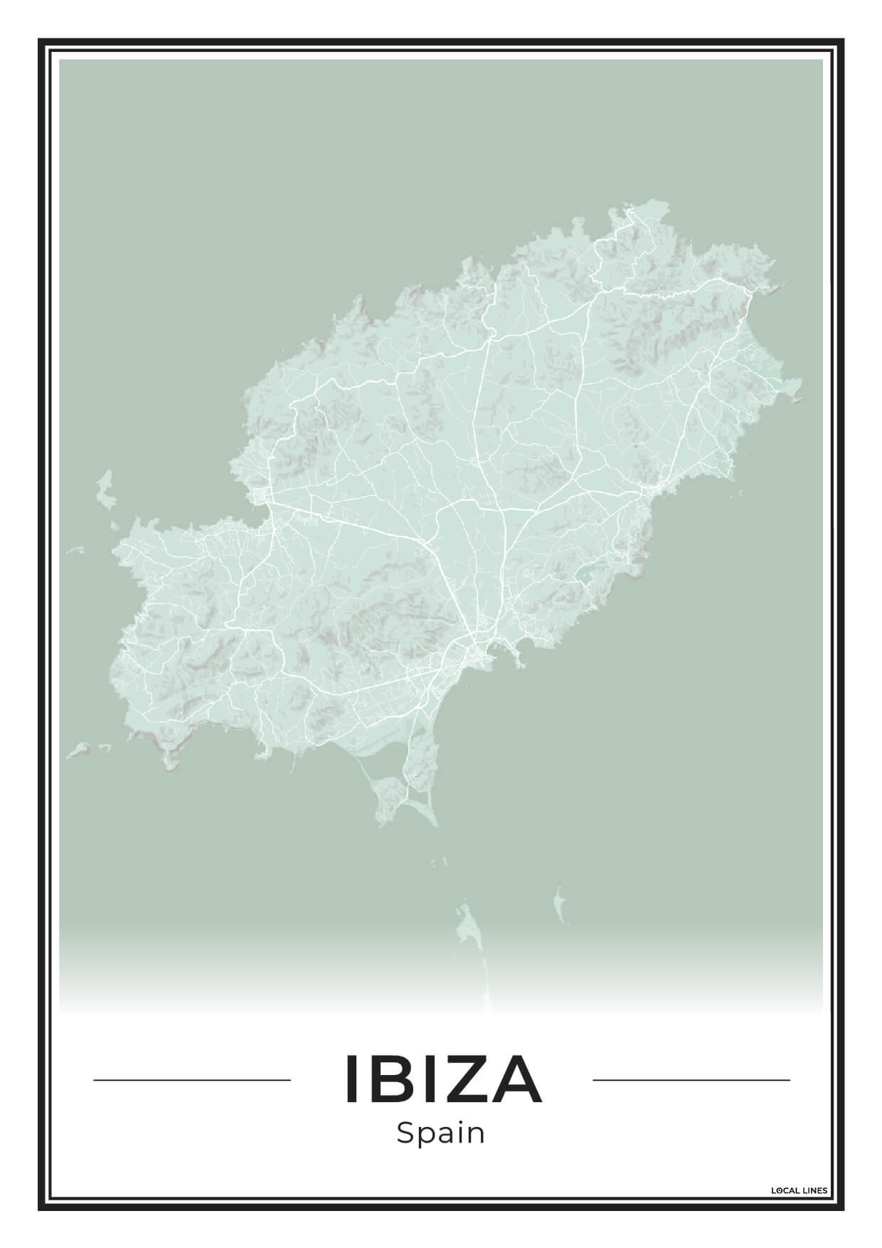 Poster Ibiza eilandkaart als wanddecoratie Sage