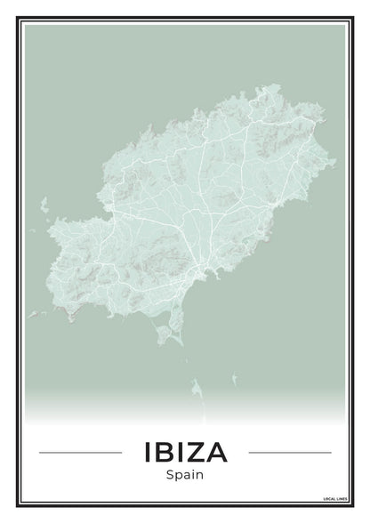 Poster Ibiza eilandkaart als wanddecoratie Sage