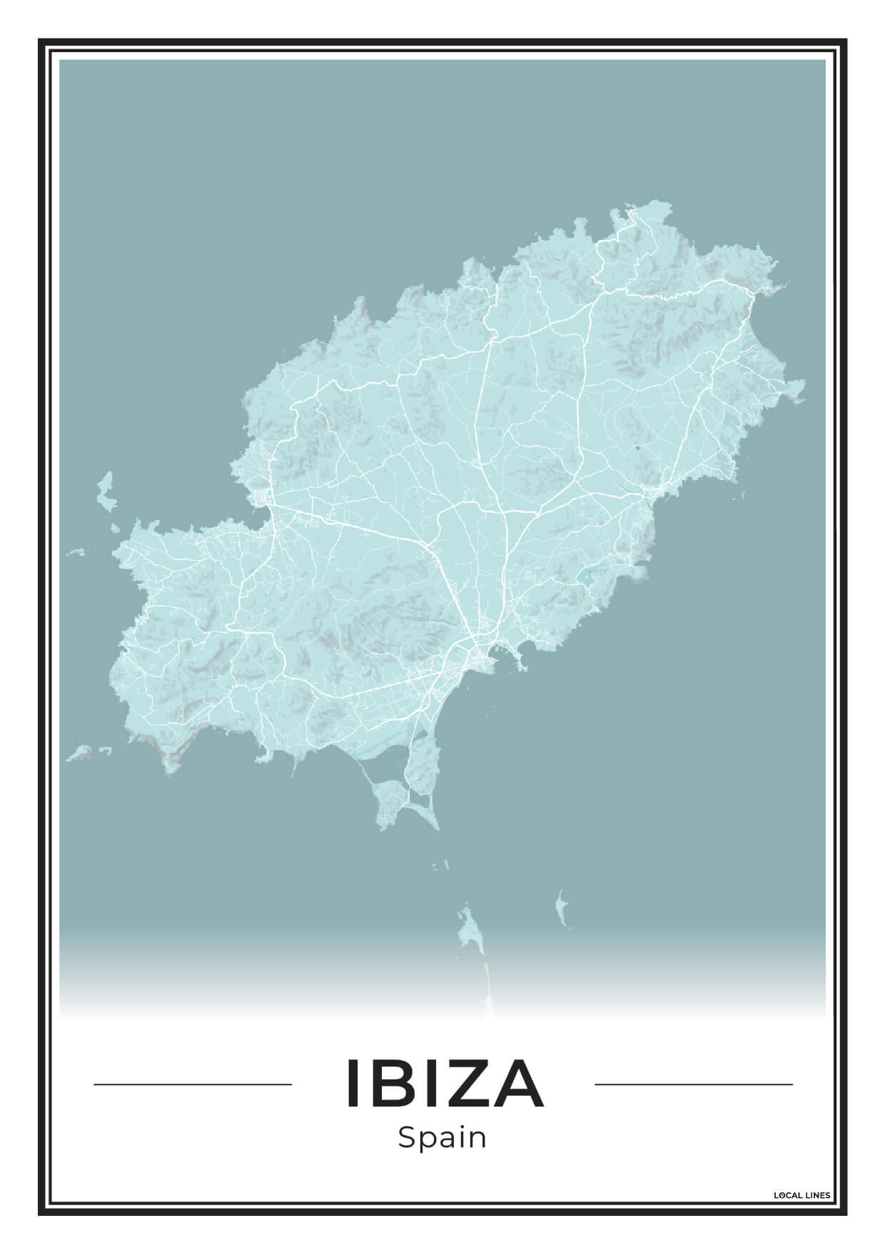 Poster Ibiza eilandkaart als wanddecoratie Sky