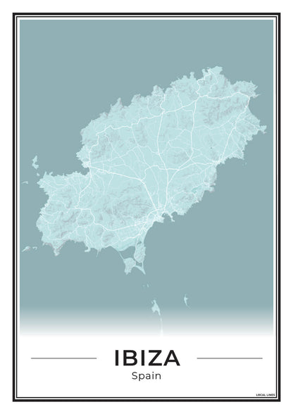 Poster Ibiza eilandkaart als wanddecoratie Sky