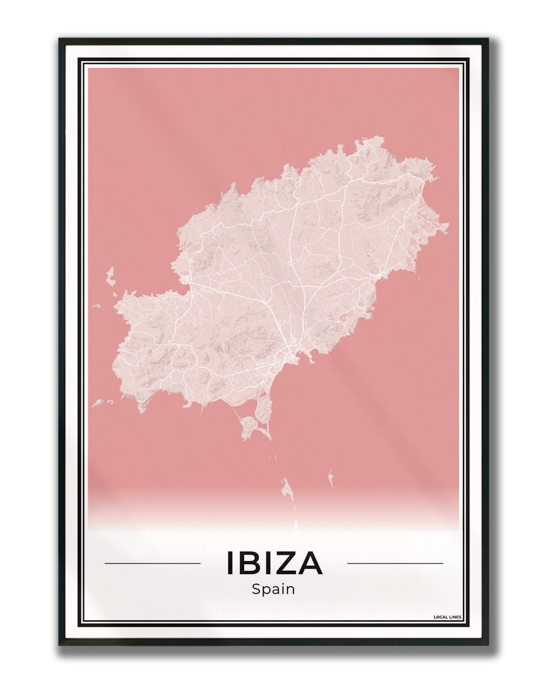 Poster Ibiza eilandkaart als wanddecoratie ingelijst Blush