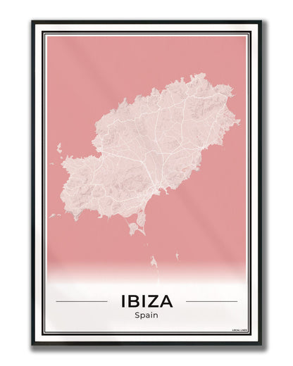 Poster Ibiza eilandkaart als wanddecoratie ingelijst Blush