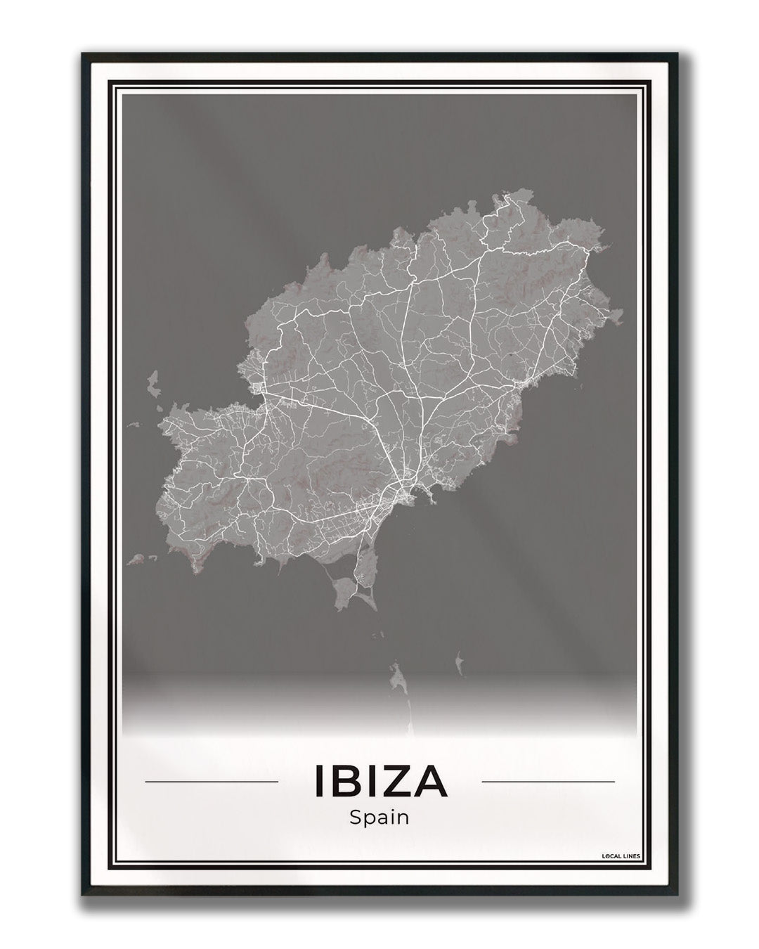 Poster Ibiza eilandkaart als wanddecoratie ingelijst Dark