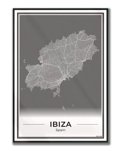 Poster Ibiza eilandkaart als wanddecoratie ingelijst Dark