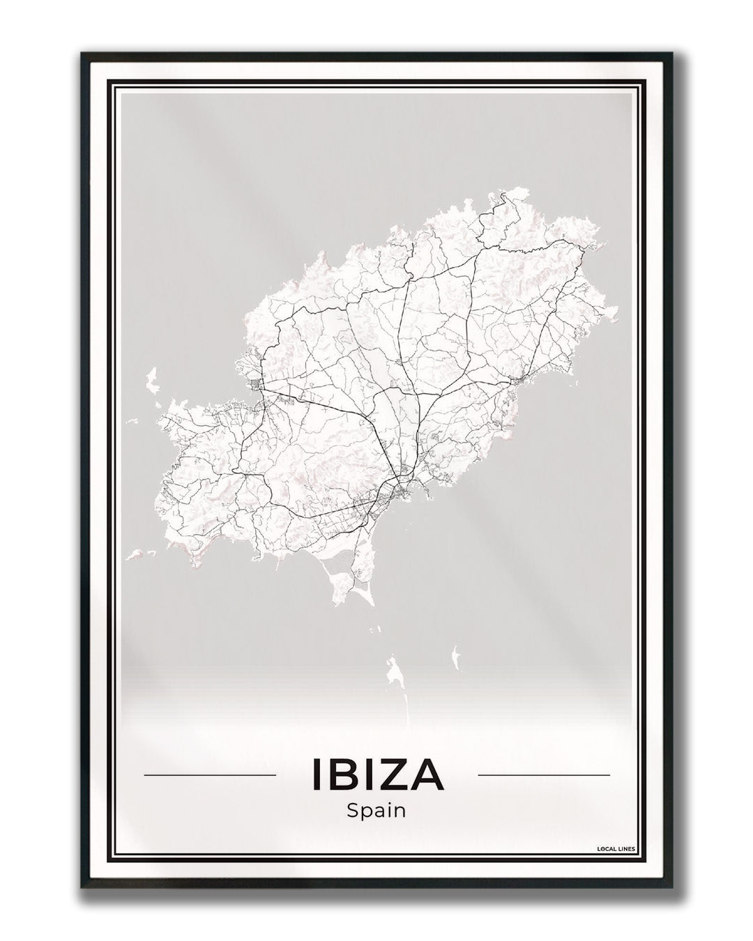 Poster Ibiza eilandkaart als wanddecoratie ingelijst Light