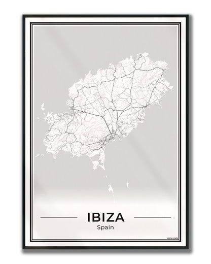 Poster Ibiza eilandkaart als wanddecoratie ingelijst Light