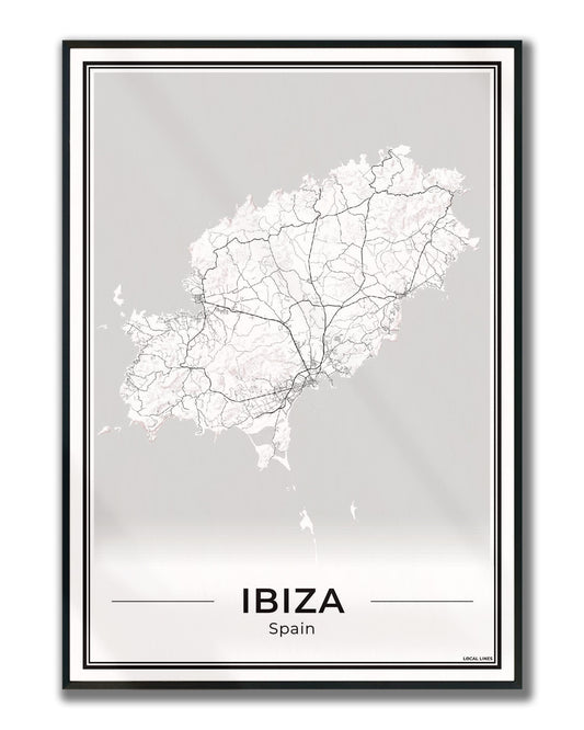 Poster Ibiza eilandkaart als wanddecoratie ingelijst Light
