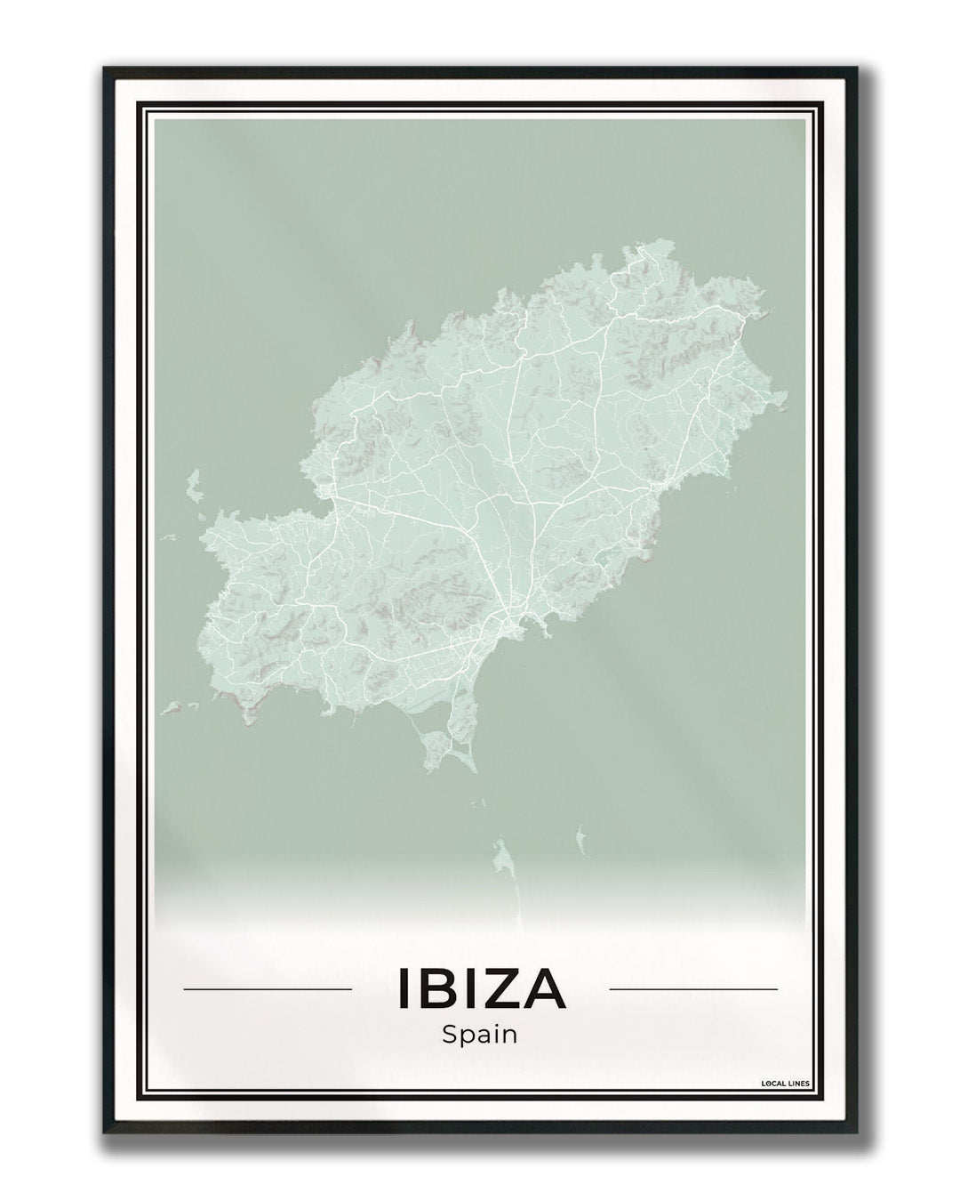 Poster Ibiza eilandkaart als wanddecoratie ingelijst Sage