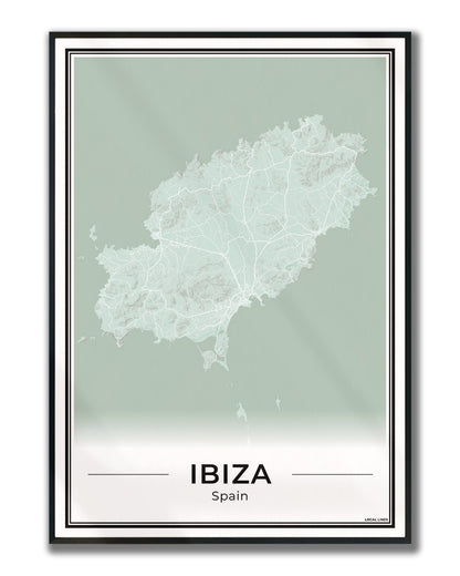 Poster Ibiza eilandkaart als wanddecoratie ingelijst Sage