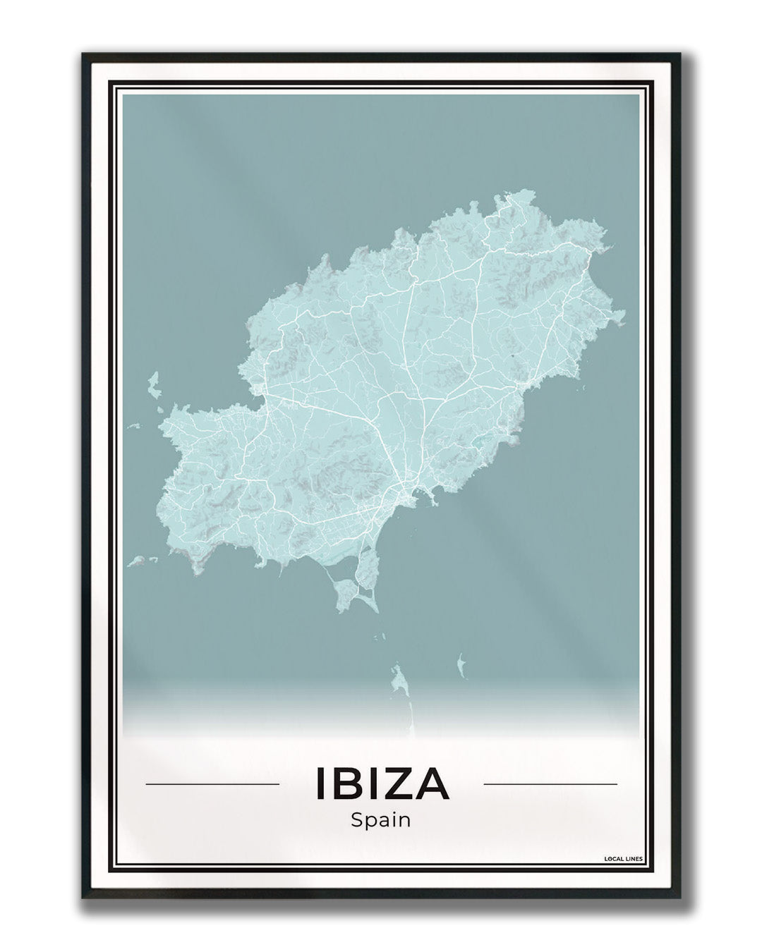 Poster Ibiza eilandkaart als wanddecoratie ingelijst Sky