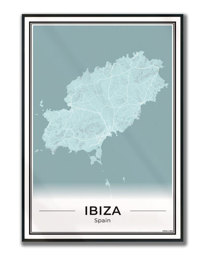Poster Ibiza eilandkaart als wanddecoratie ingelijst Sky
