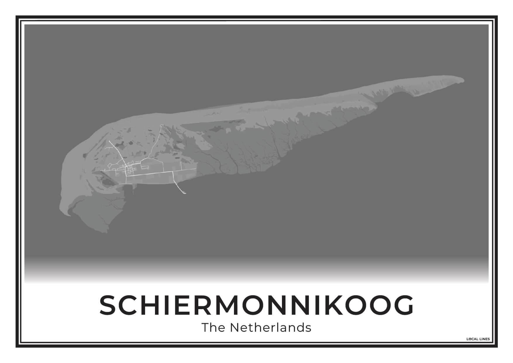 Schiermonnikoog Eilandkaart Poster voor Woonkamer Dark