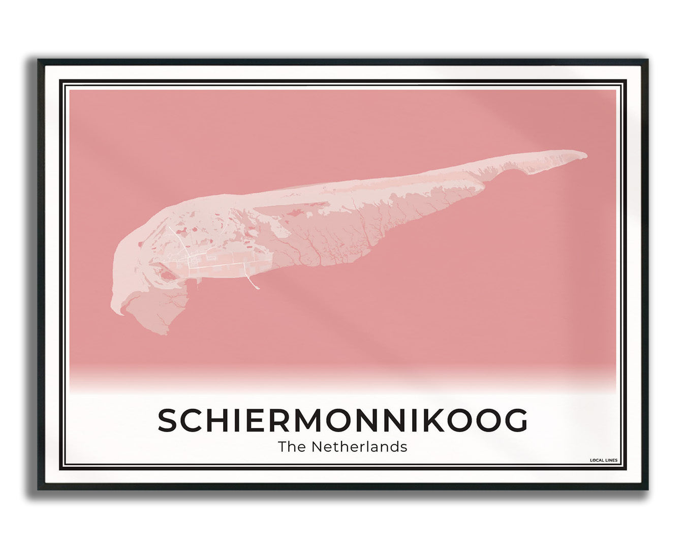 Schiermonnikoog Eilandkaart Poster voor Woonkamer ingelijst Blush