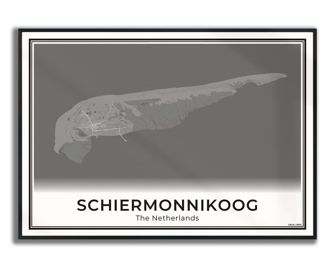 Schiermonnikoog Eilandkaart Poster voor Woonkamer ingelijst Dark