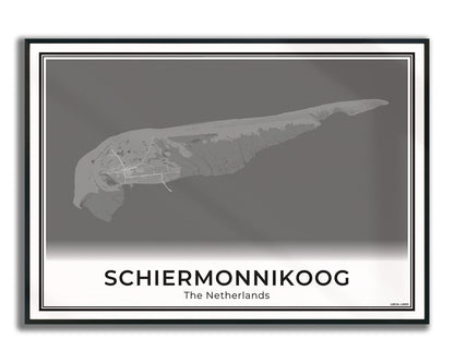 Schiermonnikoog Eilandkaart Poster voor Woonkamer ingelijst Dark