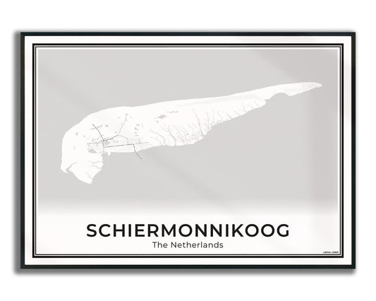 Schiermonnikoog Eilandkaart Poster voor Woonkamer ingelijst Light