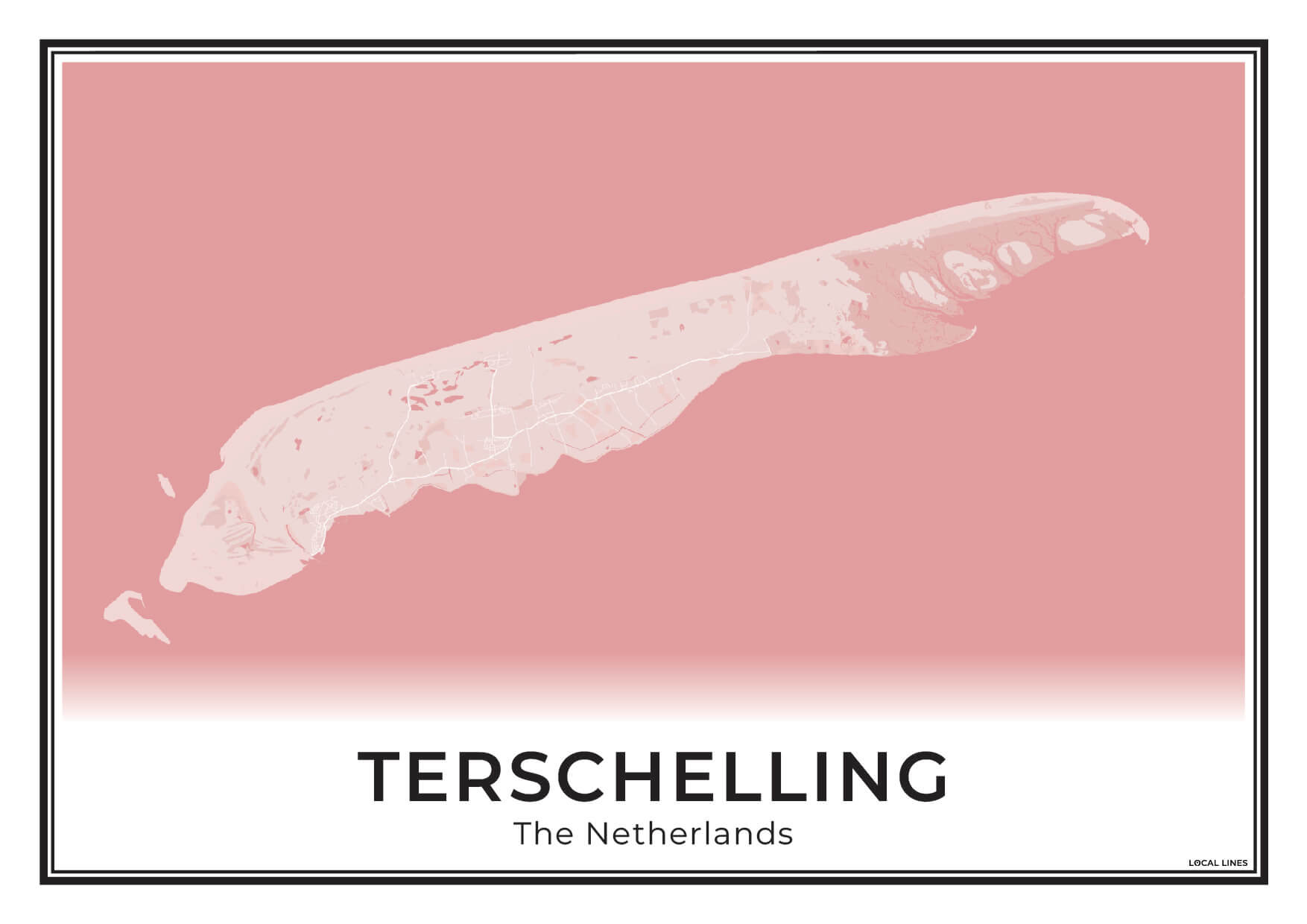 Terschelling Eilandkaart Poster voor Woonkamer Blush