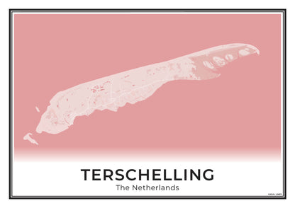 Terschelling Eilandkaart Poster voor Woonkamer Blush