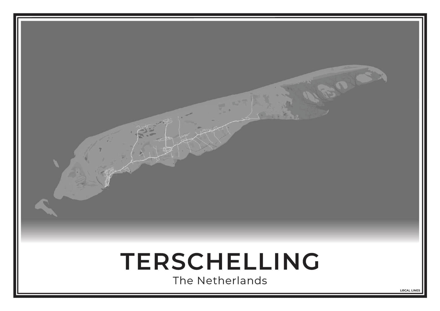 Terschelling Eilandkaart Poster voor Woonkamer Dark