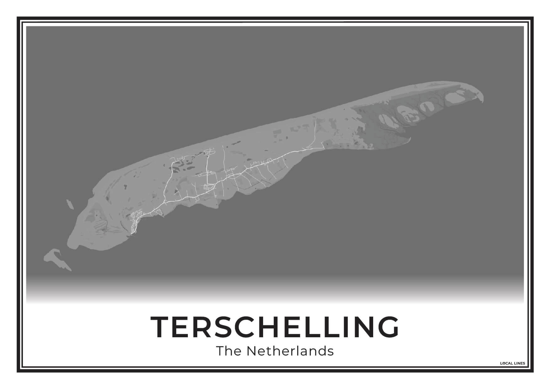 Terschelling Eilandkaart Poster voor Woonkamer Dark