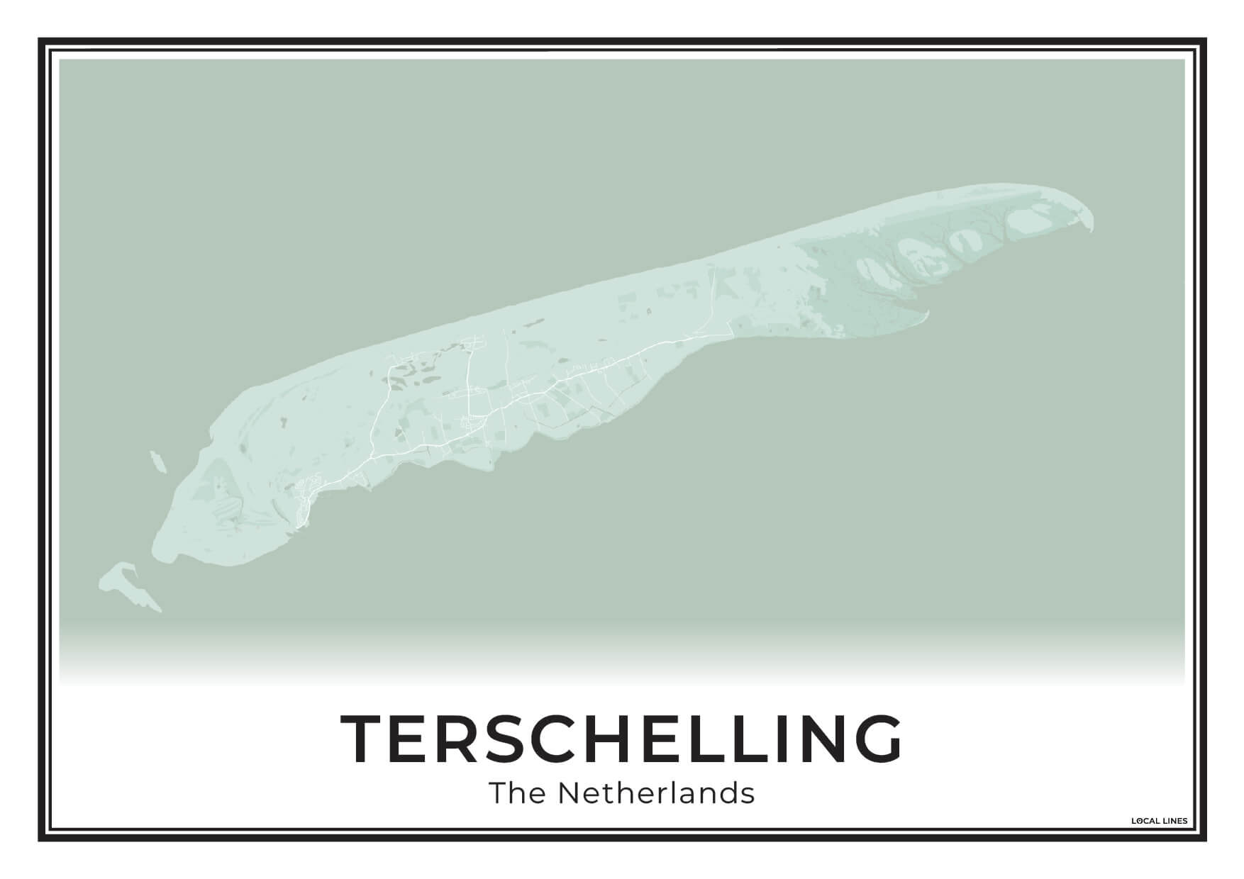 Terschelling Eilandkaart Poster voor Woonkamer Sage