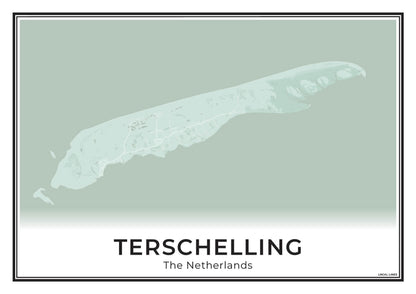 Terschelling Eilandkaart Poster voor Woonkamer Sage