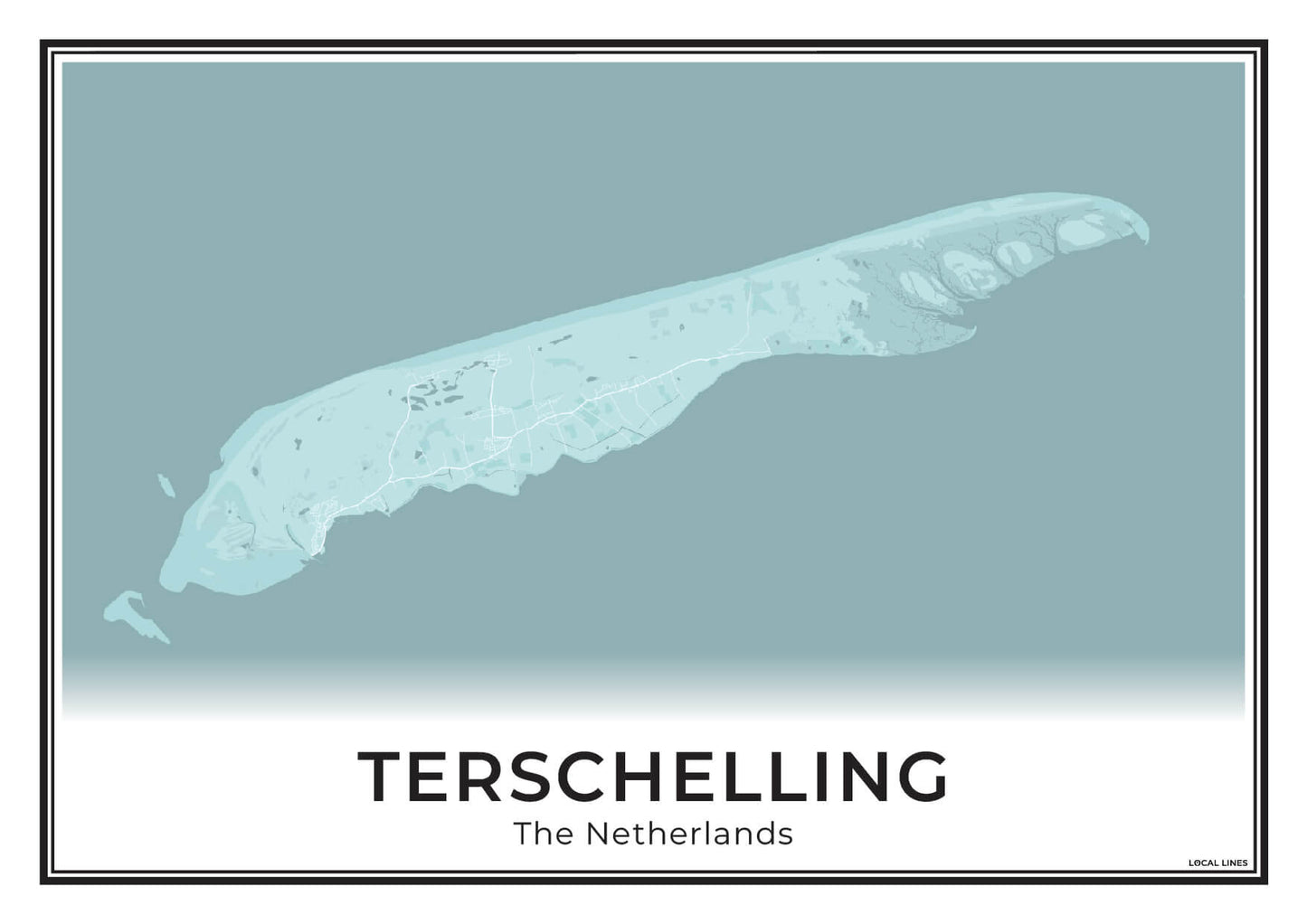 Terschelling Eilandkaart Poster voor Woonkamer Sky