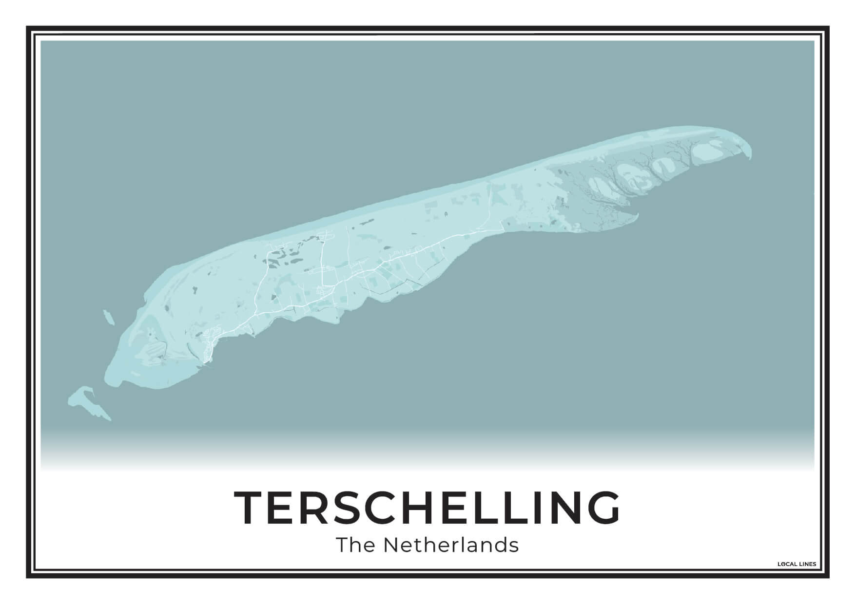 Terschelling Eilandkaart Poster voor Woonkamer Sky