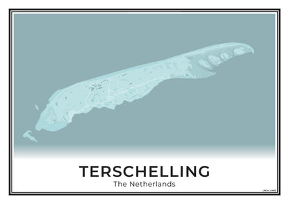 Terschelling Eilandkaart Poster voor Woonkamer Sky