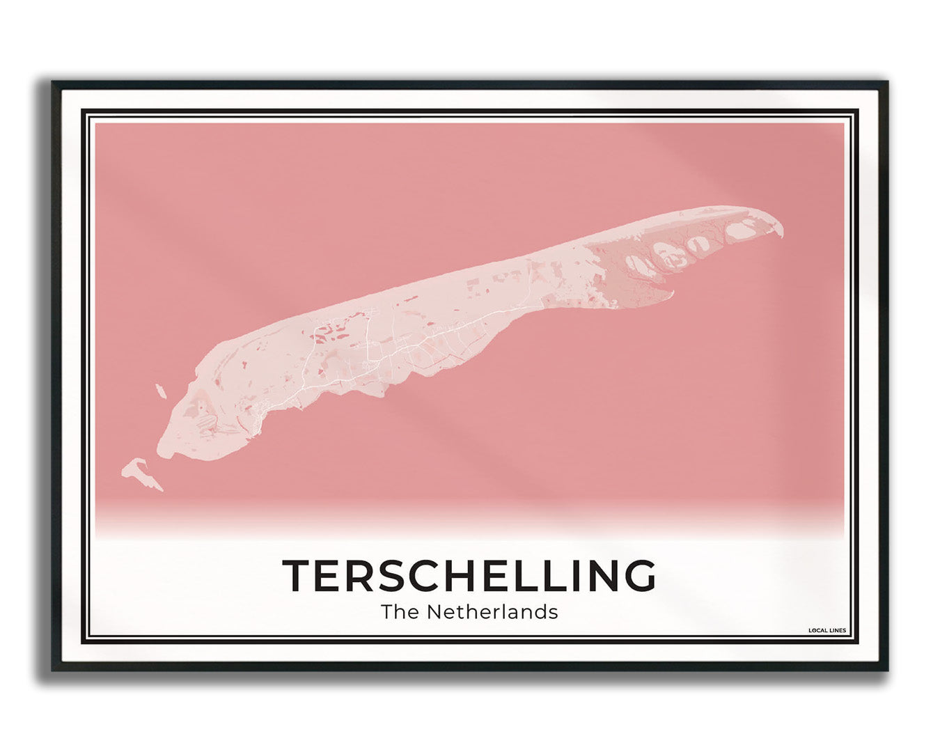 Terschelling Eilandkaart Poster voor Woonkamer ingelijst Blush
