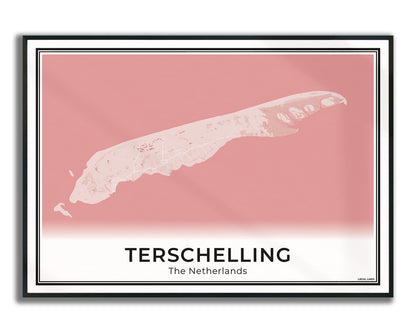 Terschelling Eilandkaart Poster voor Woonkamer ingelijst Blush