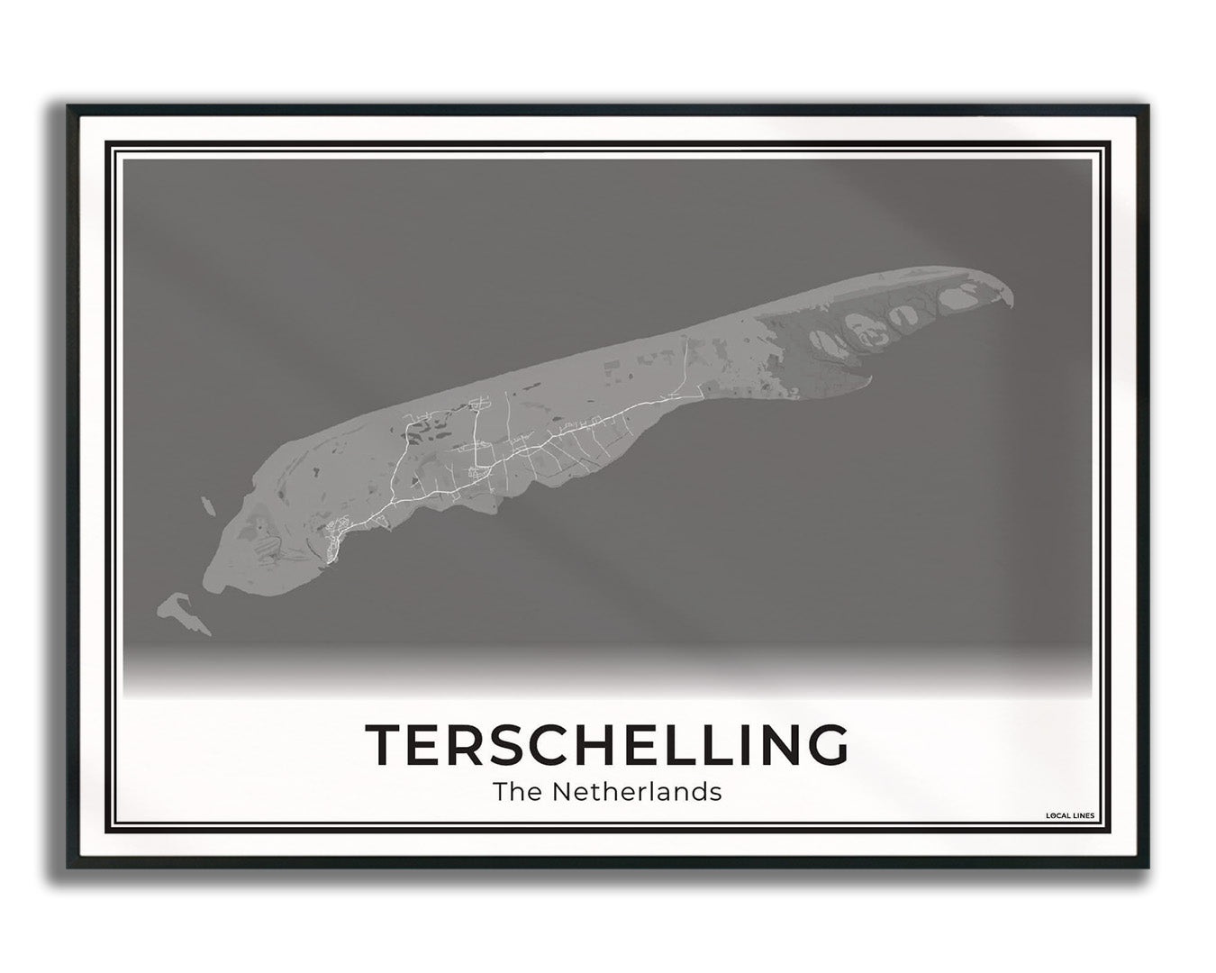 Terschelling Eilandkaart Poster voor Woonkamer ingelijst Dark