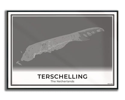 Terschelling Eilandkaart Poster voor Woonkamer ingelijst Dark