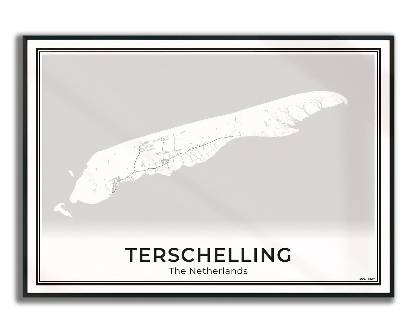Terschelling Eilandkaart Poster voor Woonkamer ingelijst Light