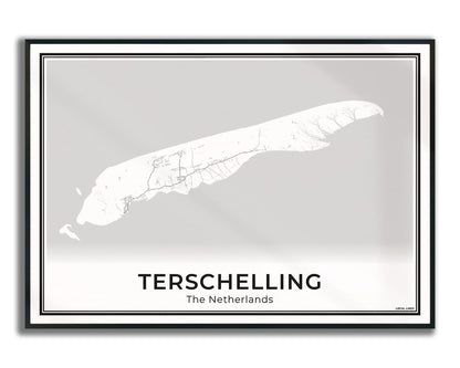 Terschelling Eilandkaart Poster voor Woonkamer ingelijst Light