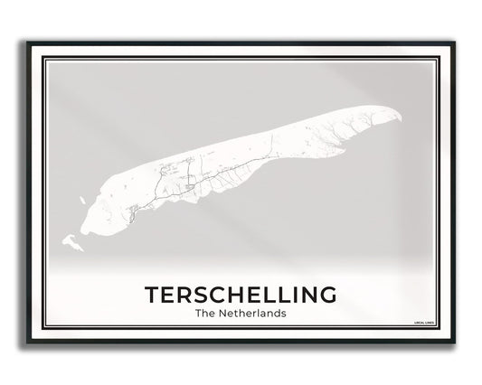 Terschelling Eilandkaart Poster voor Woonkamer ingelijst Light