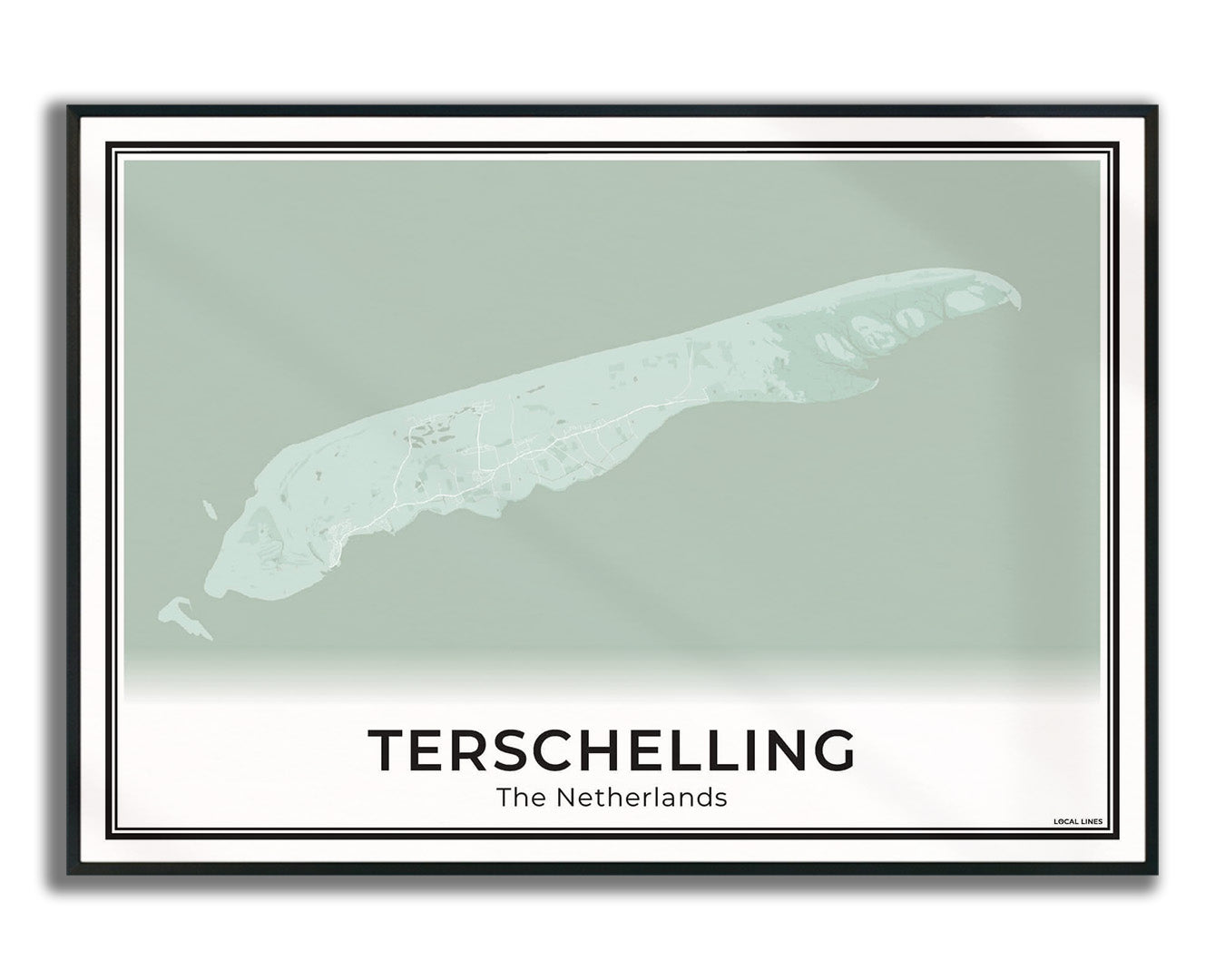 Terschelling Eilandkaart Poster voor Woonkamer ingelijst Sage